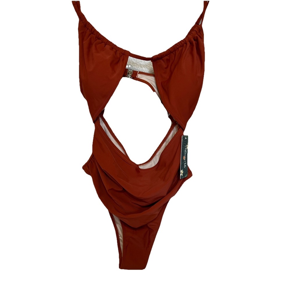 Cut-Out Tummy Control One Piece Monokini Swimsuit Medium Orange NWT